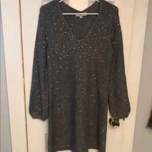 LOFT Sparkling Gray Long Sleeve Dress